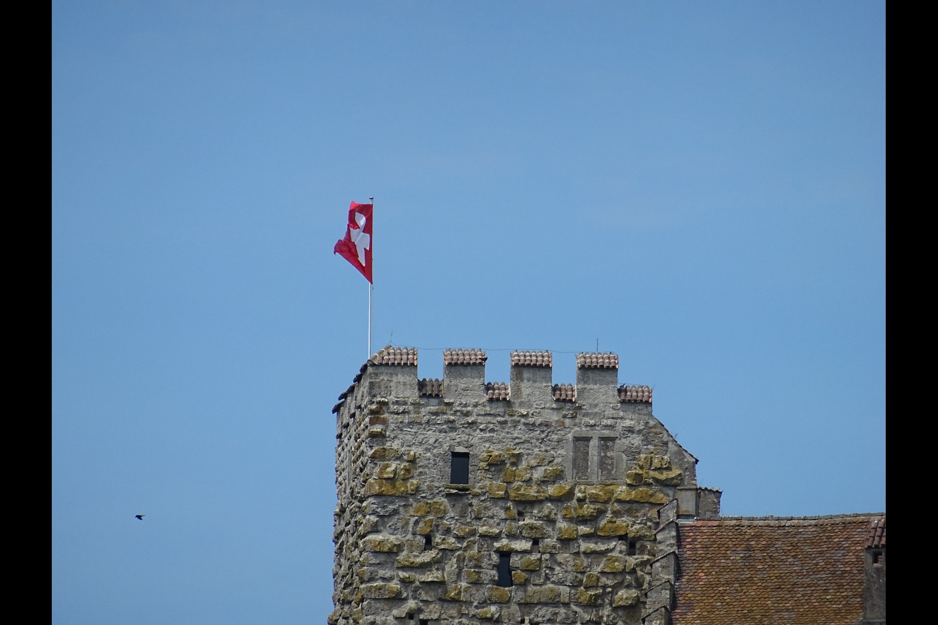 Sony Cyber-Shot DSC-HX60V : 30x Zoom auf die Schweizerfahne auf dem Schloss